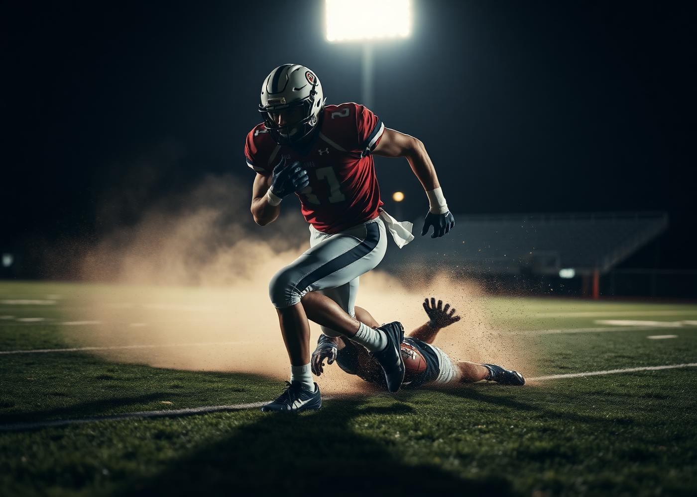 Running back breaking a tackle
