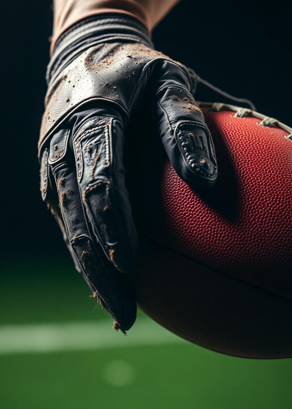 Gloved hands gripping a football